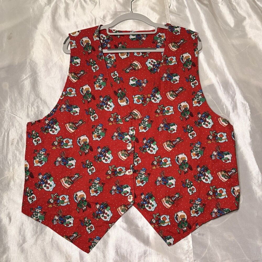 VTG Handmade Red Christmas Vest Unisex Christmas Holiday Festive Novelty XL